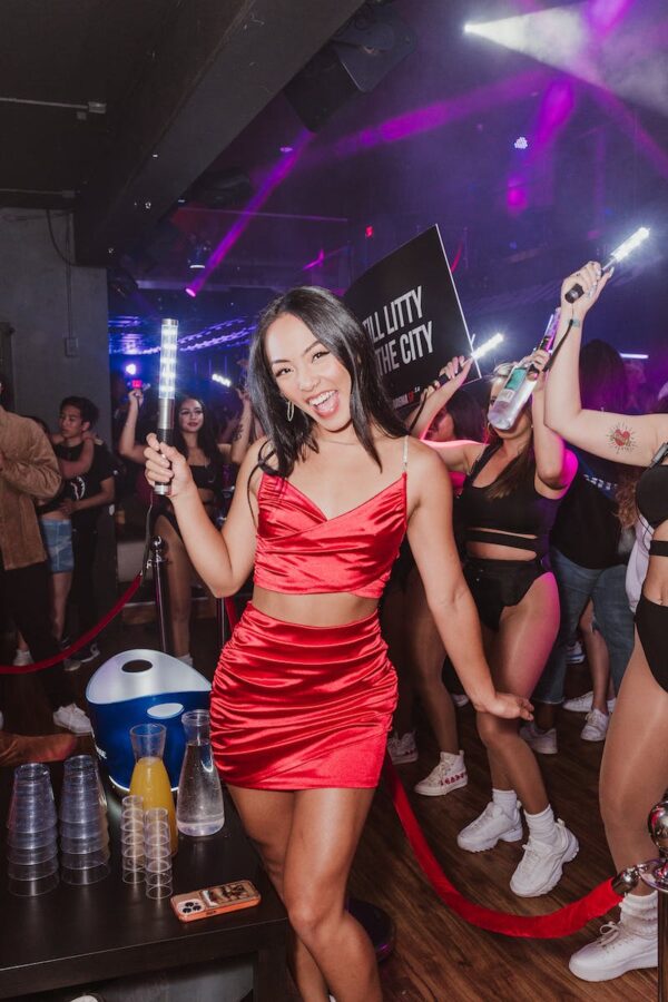 Woman in a Red Dress at a Party